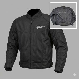 Firstgear Mesh-Tex Motorcycle Jacket Men's Large Black Vented Armored Biker Coat